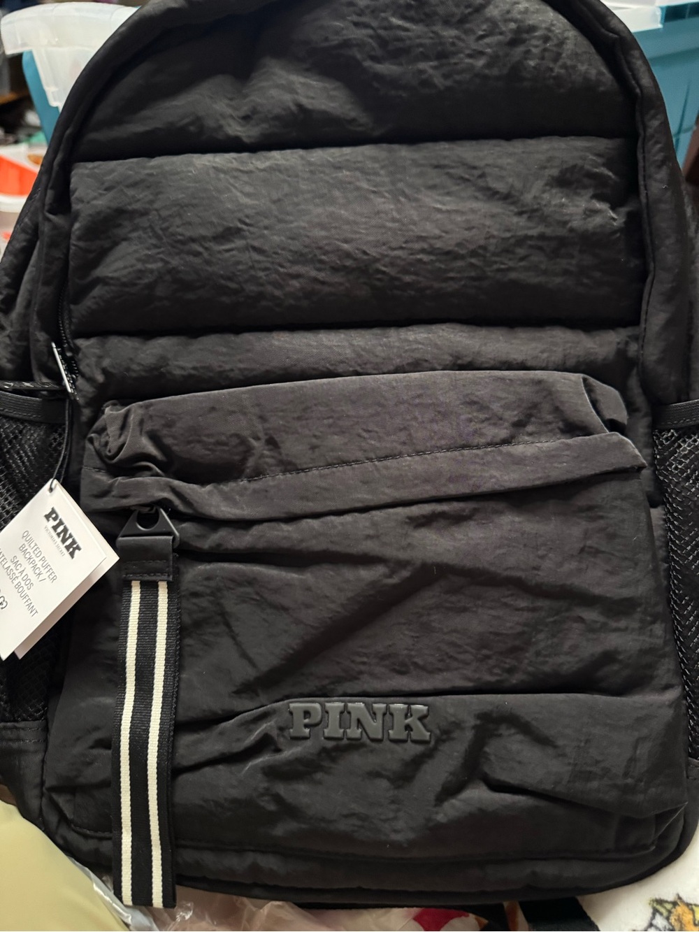 PINK Victoria's Secret Quilted Puffer Backpack in Black